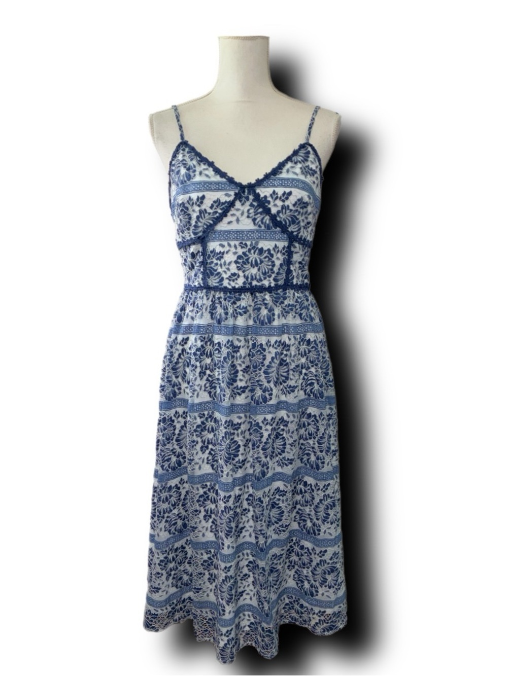 NWOT NSR Napean Sea Blue and White Floral Lace Midi Dress Resortwear Beach Vibes